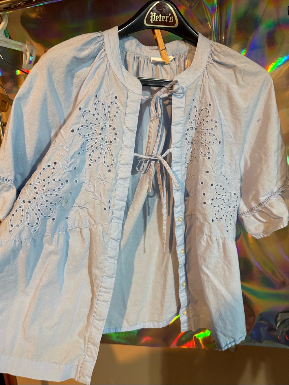 GAP Light Blue Embroidered Tie-Front Blouse
